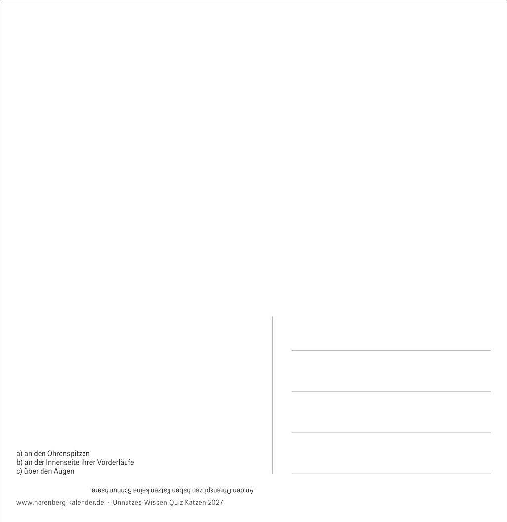 Beispielinhalt (Bild) Unnützes-Wissen-Quiz Katzen Premium-Postkartenkalender 2027 - Kalender mit 53 Rätselkarten