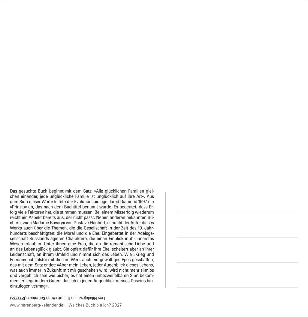 Beispielinhalt (Bild) Welches Buch bin ich? Premium-Postkartenkalender 2027 - Literarischer Rätselkalender