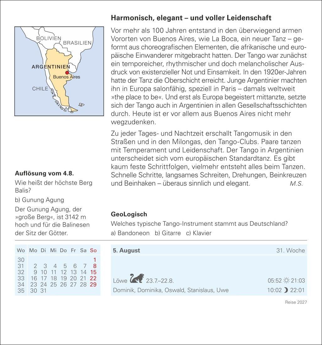 Beispielinhalt (Bild) Reise Tagesabreißkalender 2027 - Kulturkalender - Städte, Menschen, Landschaften