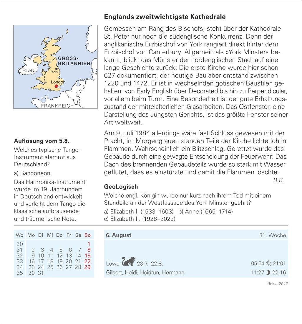 Beispielinhalt (Bild) Reise Tagesabreißkalender 2027 - Kulturkalender - Städte, Menschen, Landschaften