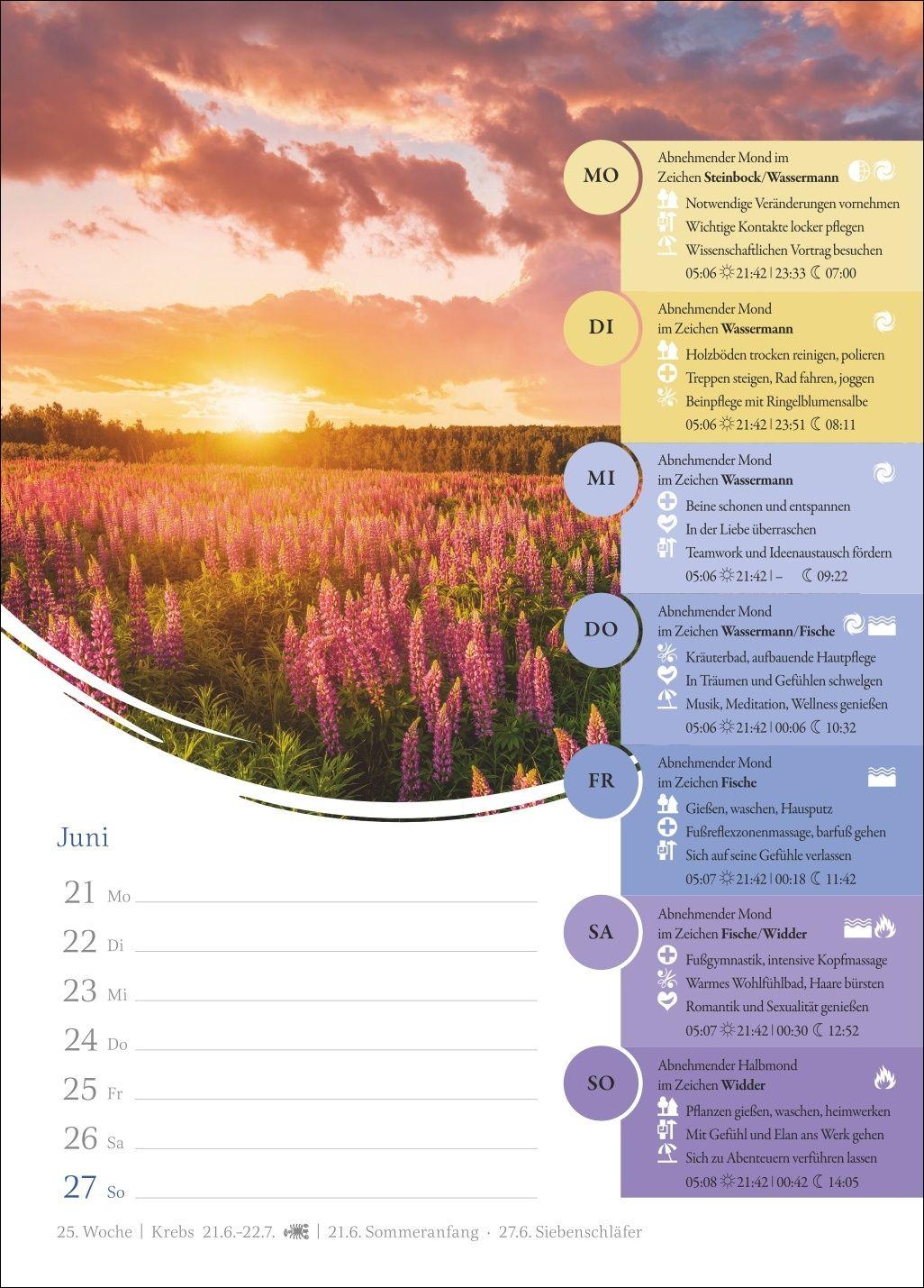 Beispielinhalt (Bild) Mondkalender Wochenkalender 2027 - 53 Wochenblätter mit praktischen Tipps für jeden Tag