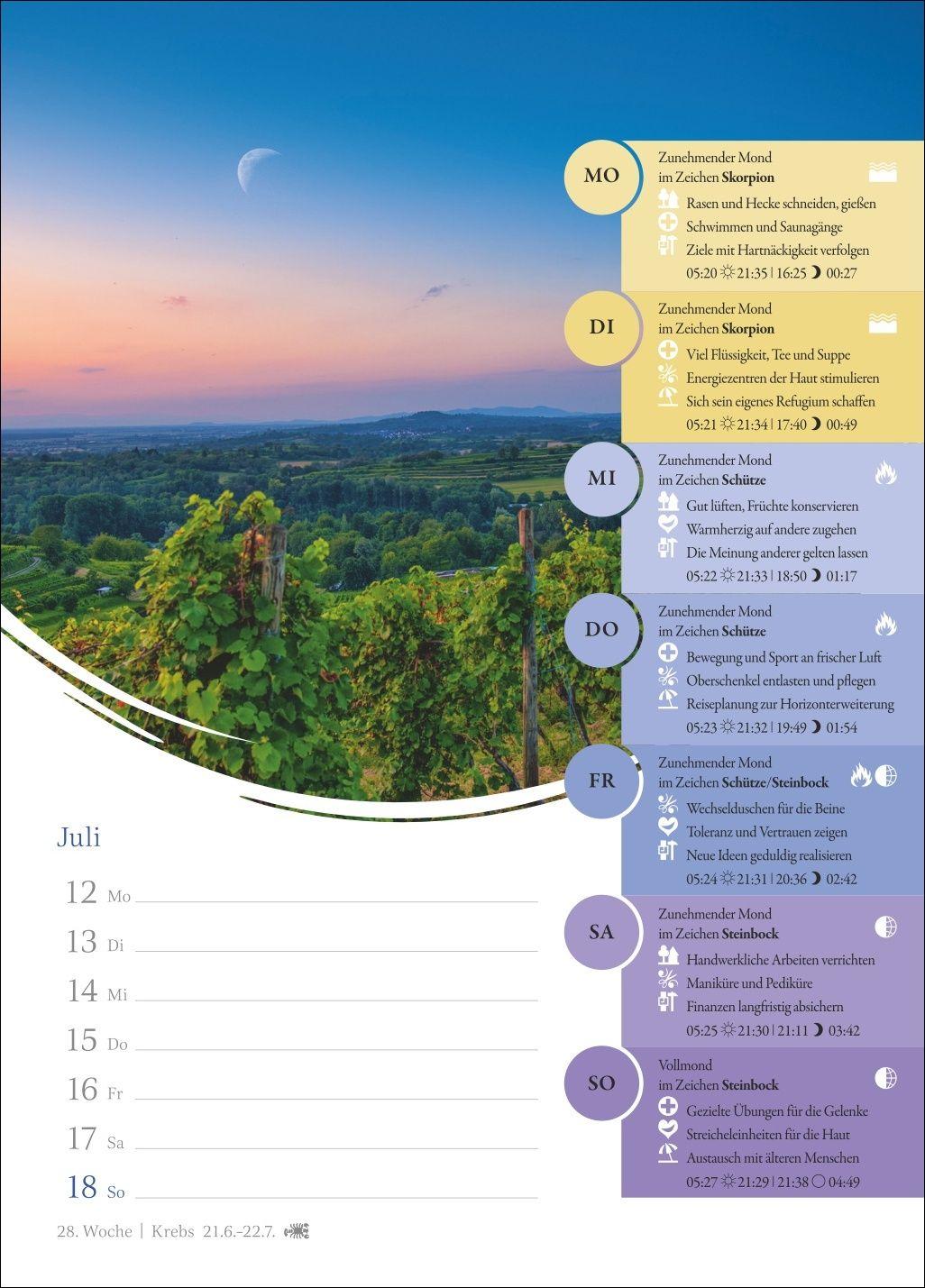 Beispielinhalt (Bild) Mondkalender Wochenkalender 2027 - 53 Wochenblätter mit praktischen Tipps für jeden Tag