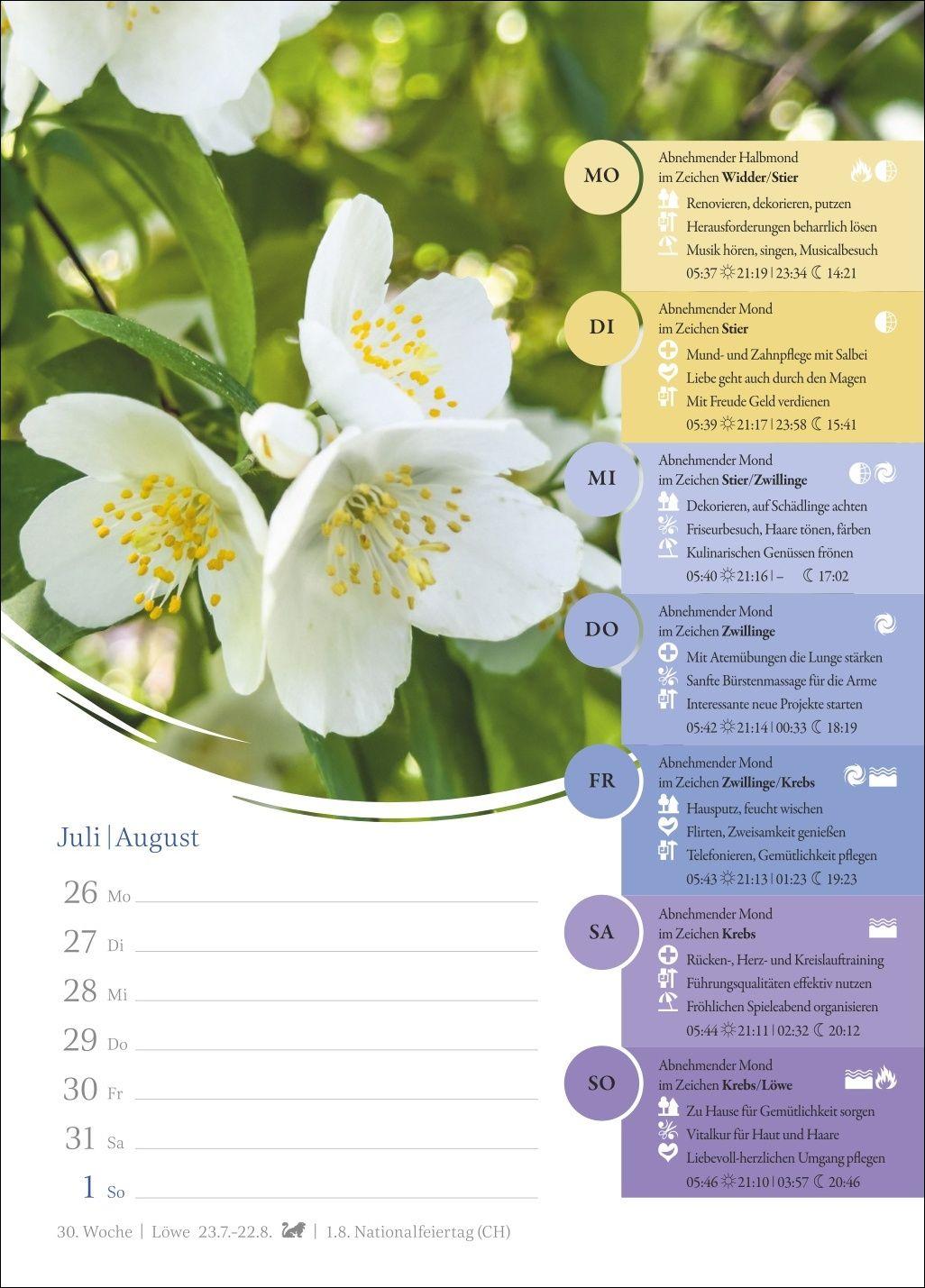 Beispielinhalt (Bild) Mondkalender Wochenkalender 2027 - 53 Wochenblätter mit praktischen Tipps für jeden Tag