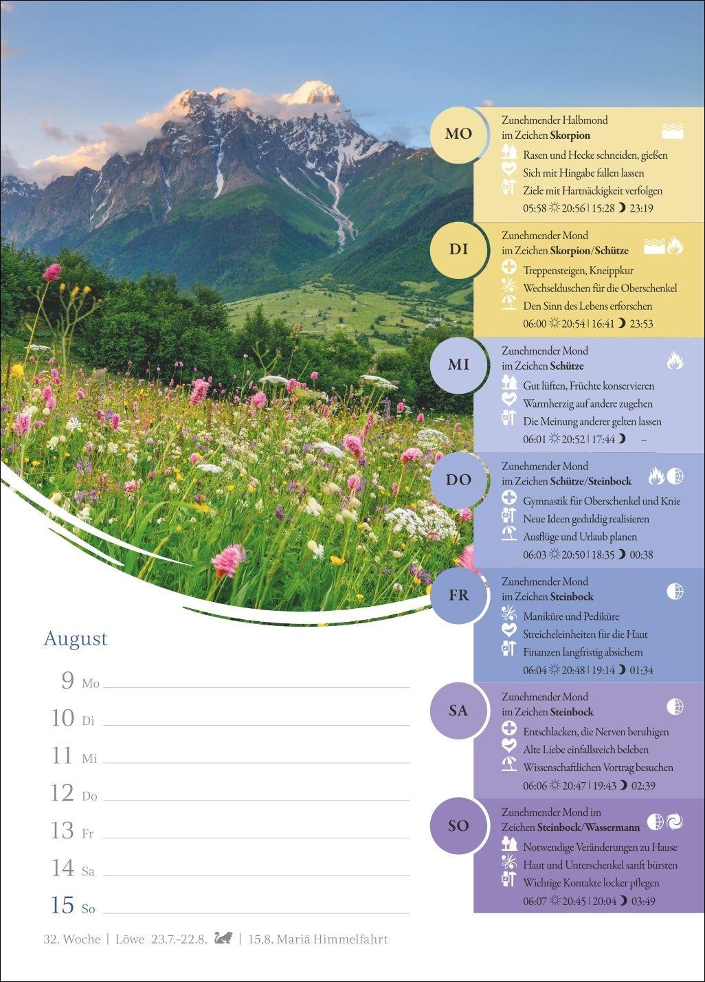 Beispielinhalt (Bild) Mondkalender Wochenkalender 2027 - 53 Wochenblätter mit praktischen Tipps für jeden Tag
