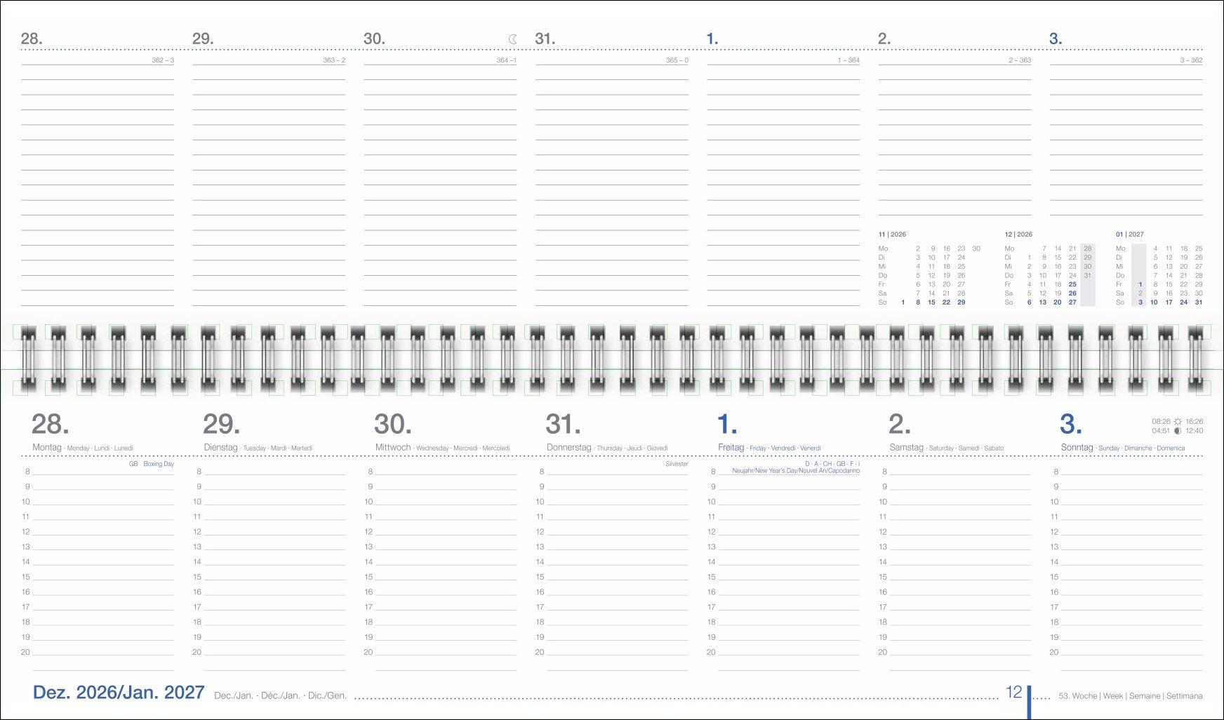 Beispielinhalt (Bild) Wochenquerplaner, blau 2027