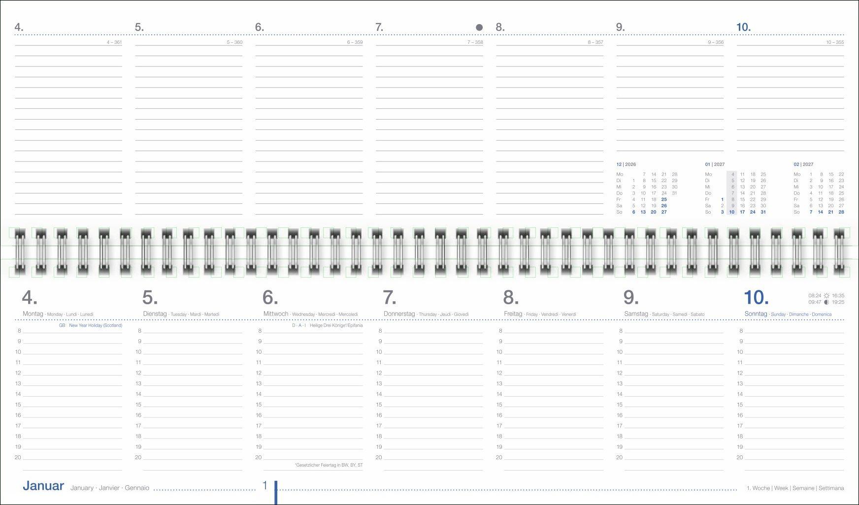 Beispielinhalt (Bild) Wochenquerplaner, blau 2027