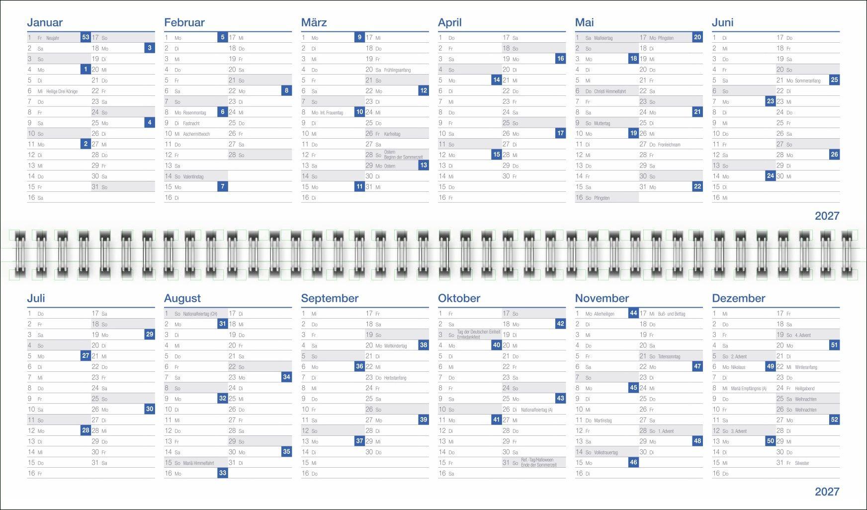 Beispielinhalt (Bild) Wochenquerplaner, blau 2027