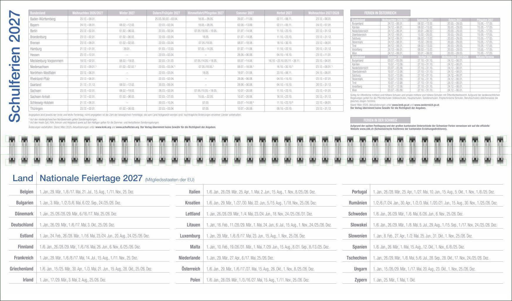 Beispielinhalt (Bild) Wochenquerplaner, blau 2027