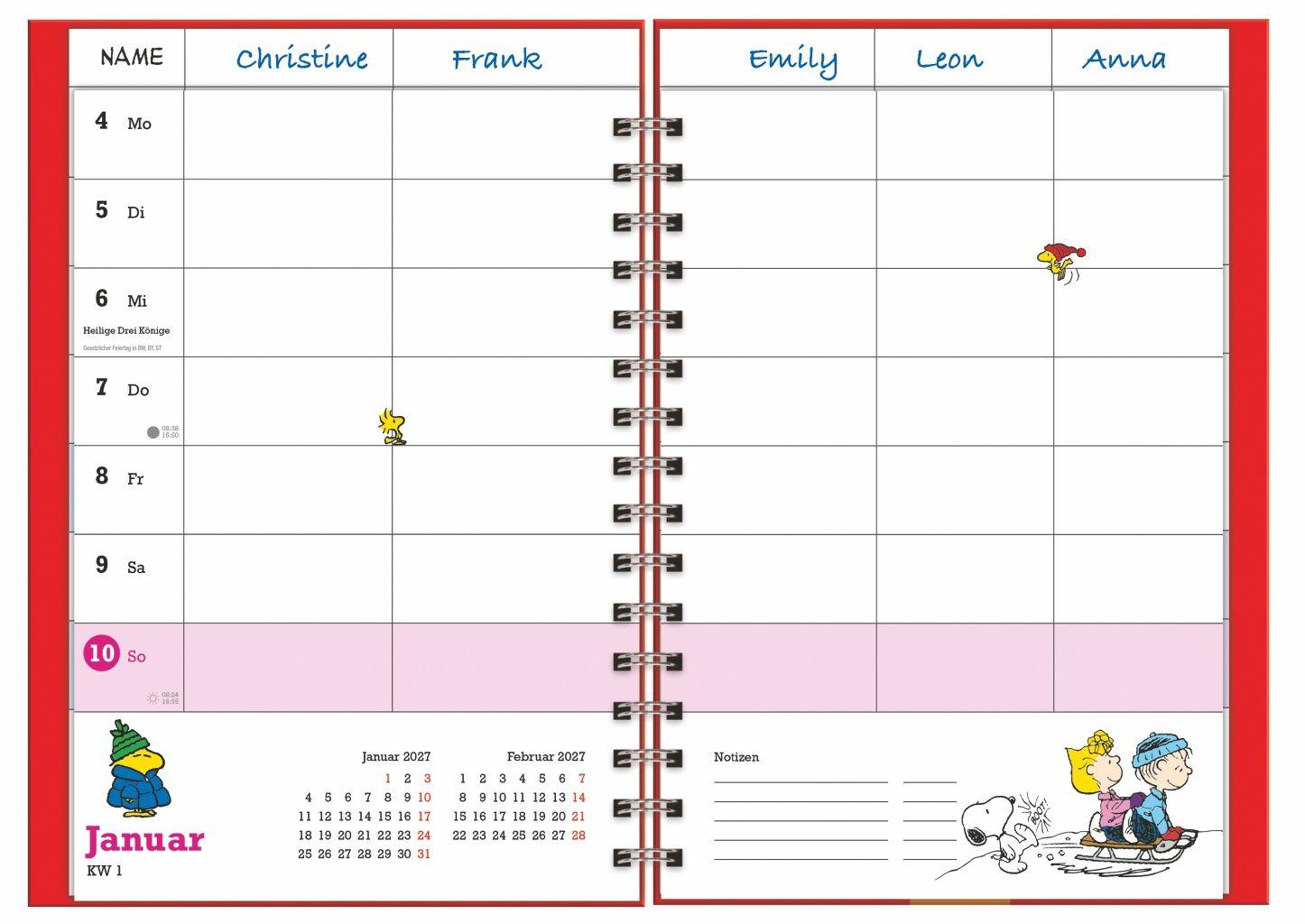 Beispielinhalt (Bild) Peanuts Familienplaner-Buch A5 2027