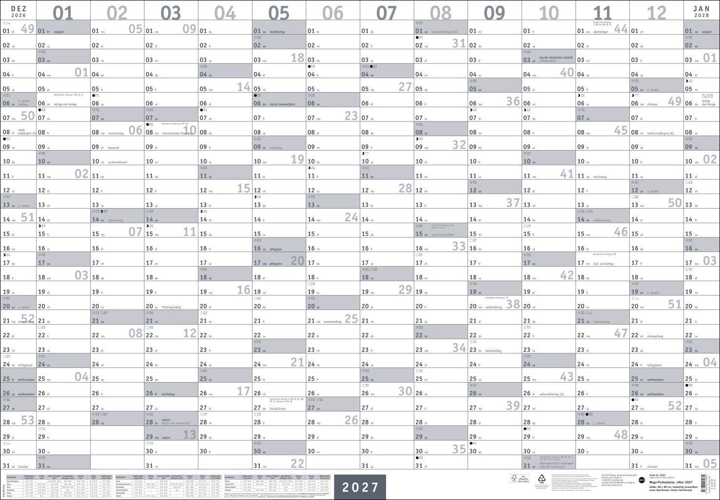 Vorderes Coverbild Mega-Posterplaner, silber 2027
