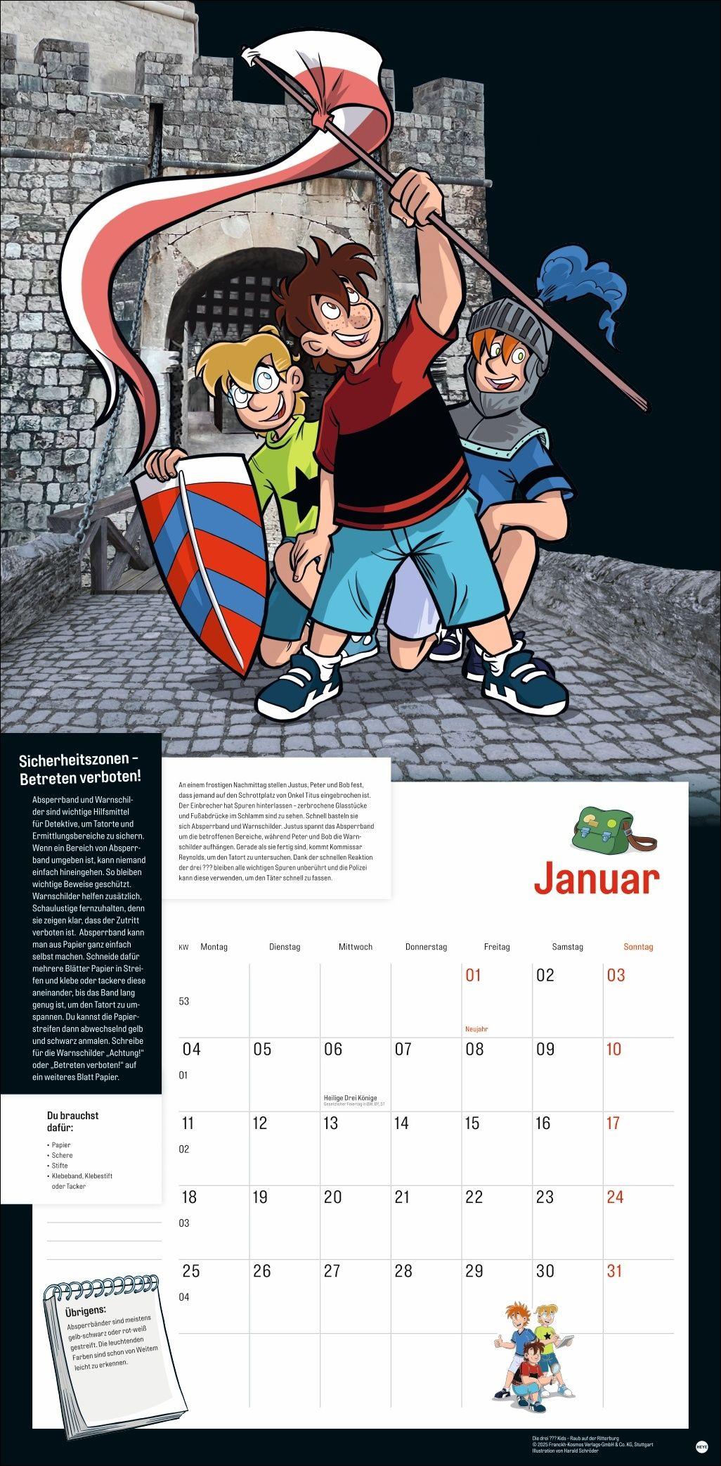 Beispielinhalt (Bild) Die drei ??? Kids Broschurkalender 2027