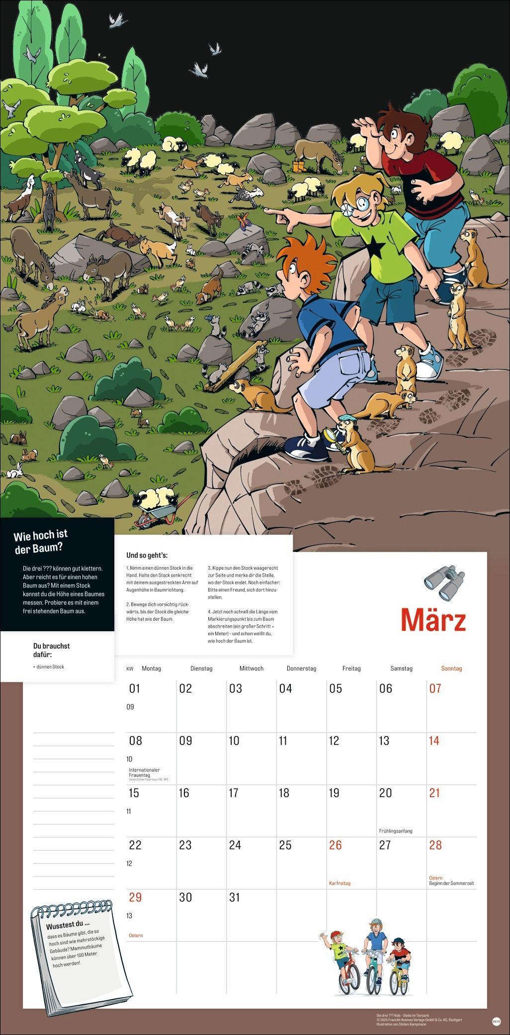 Beispielinhalt (Bild) Die drei ??? Kids Broschurkalender 2027