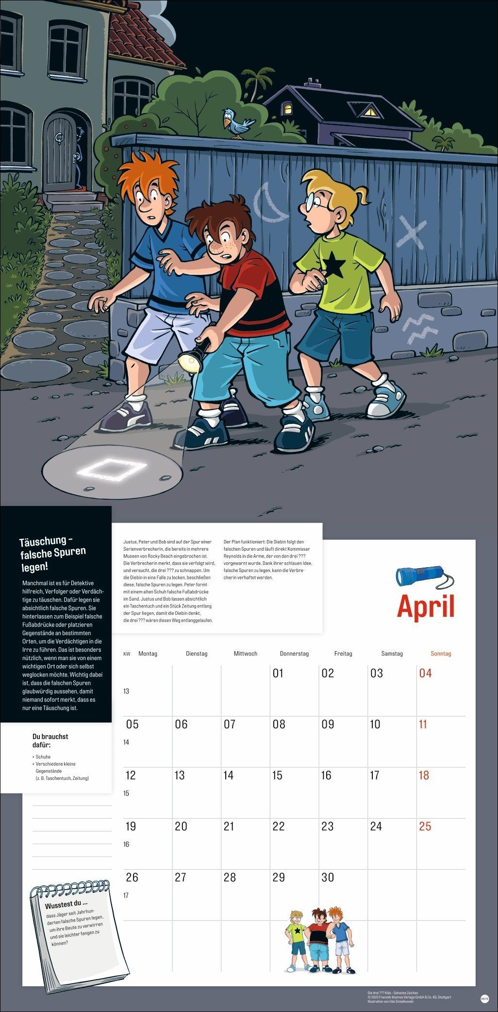 Beispielinhalt (Bild) Die drei ??? Kids Broschurkalender 2027