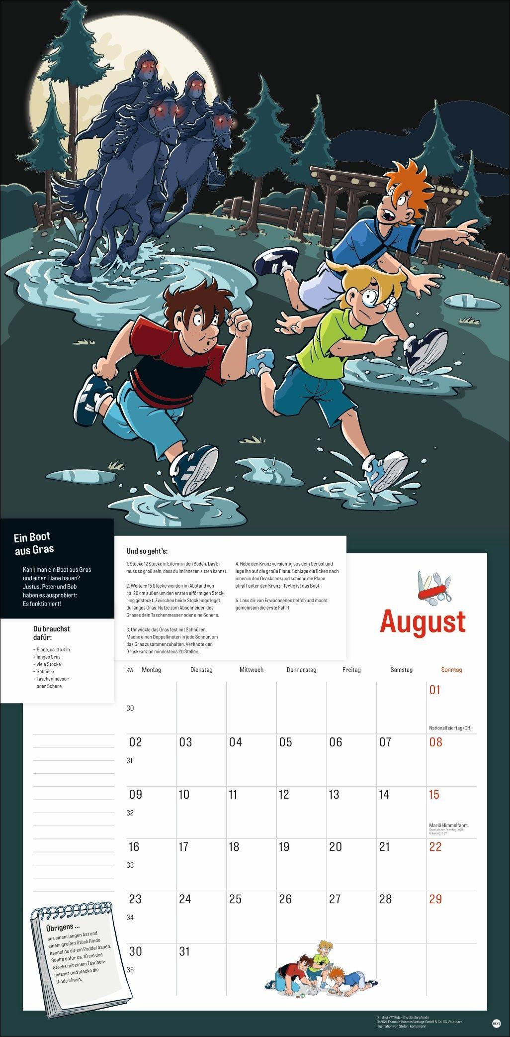 Beispielinhalt (Bild) Die drei ??? Kids Broschurkalender 2027