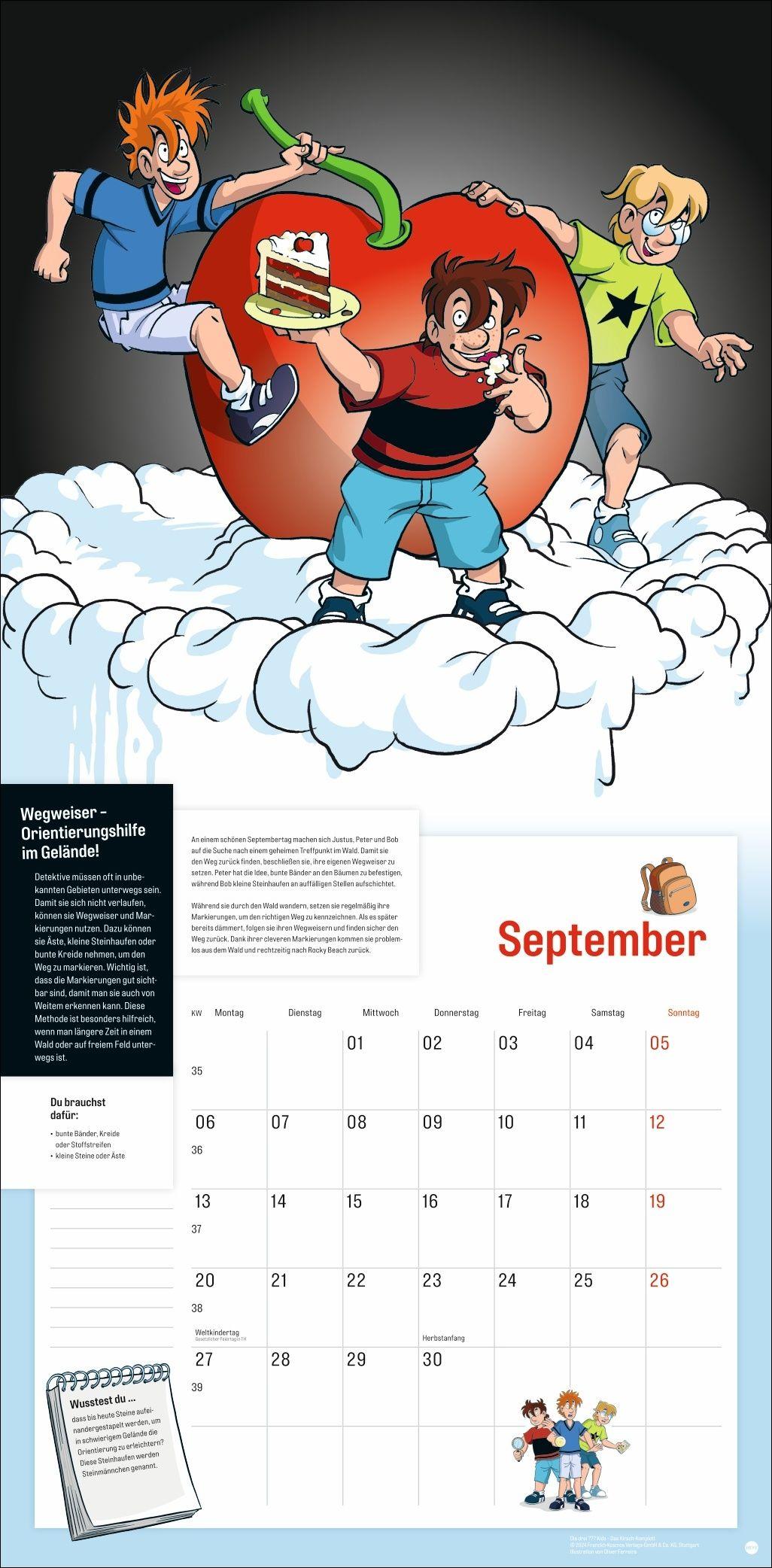 Beispielinhalt (Bild) Die drei ??? Kids Broschurkalender 2027