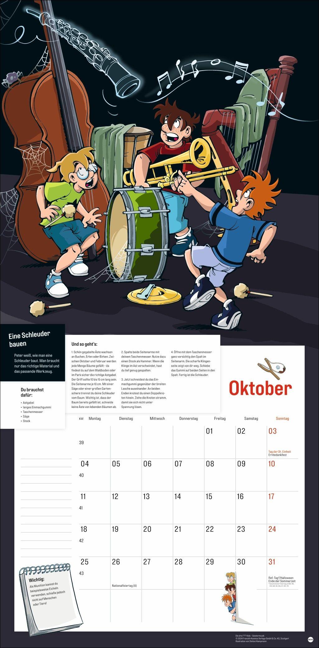 Beispielinhalt (Bild) Die drei ??? Kids Broschurkalender 2027