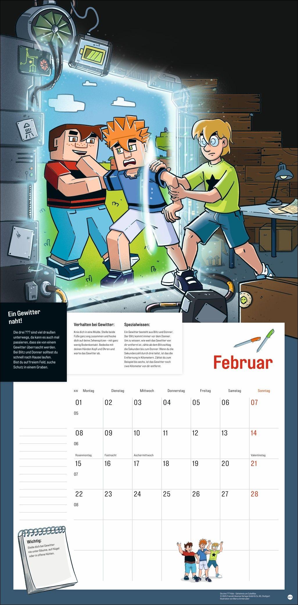 Beispielinhalt (Bild) Die drei ??? Kids Broschurkalender 2027