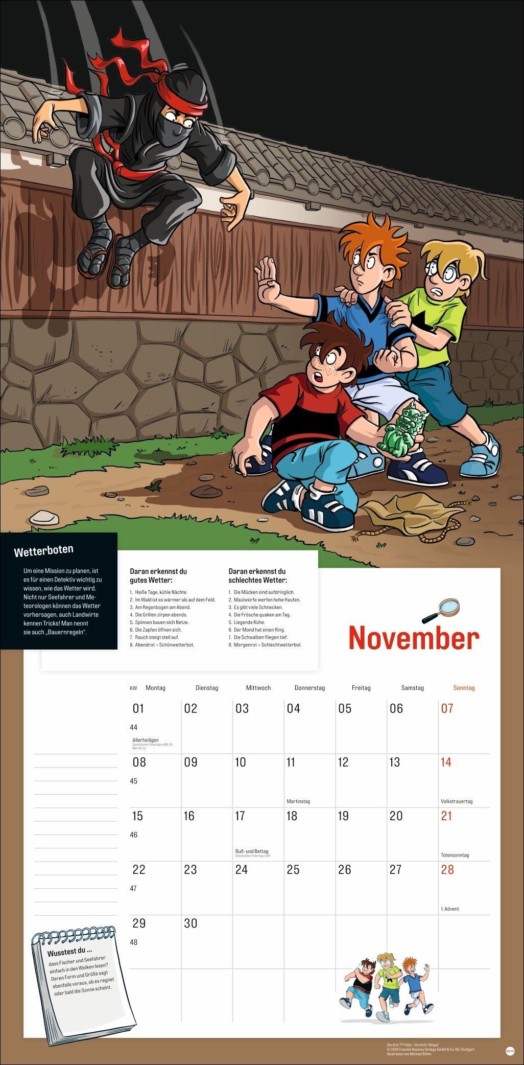 Beispielinhalt (Bild) Die drei ??? Kids Broschurkalender 2027