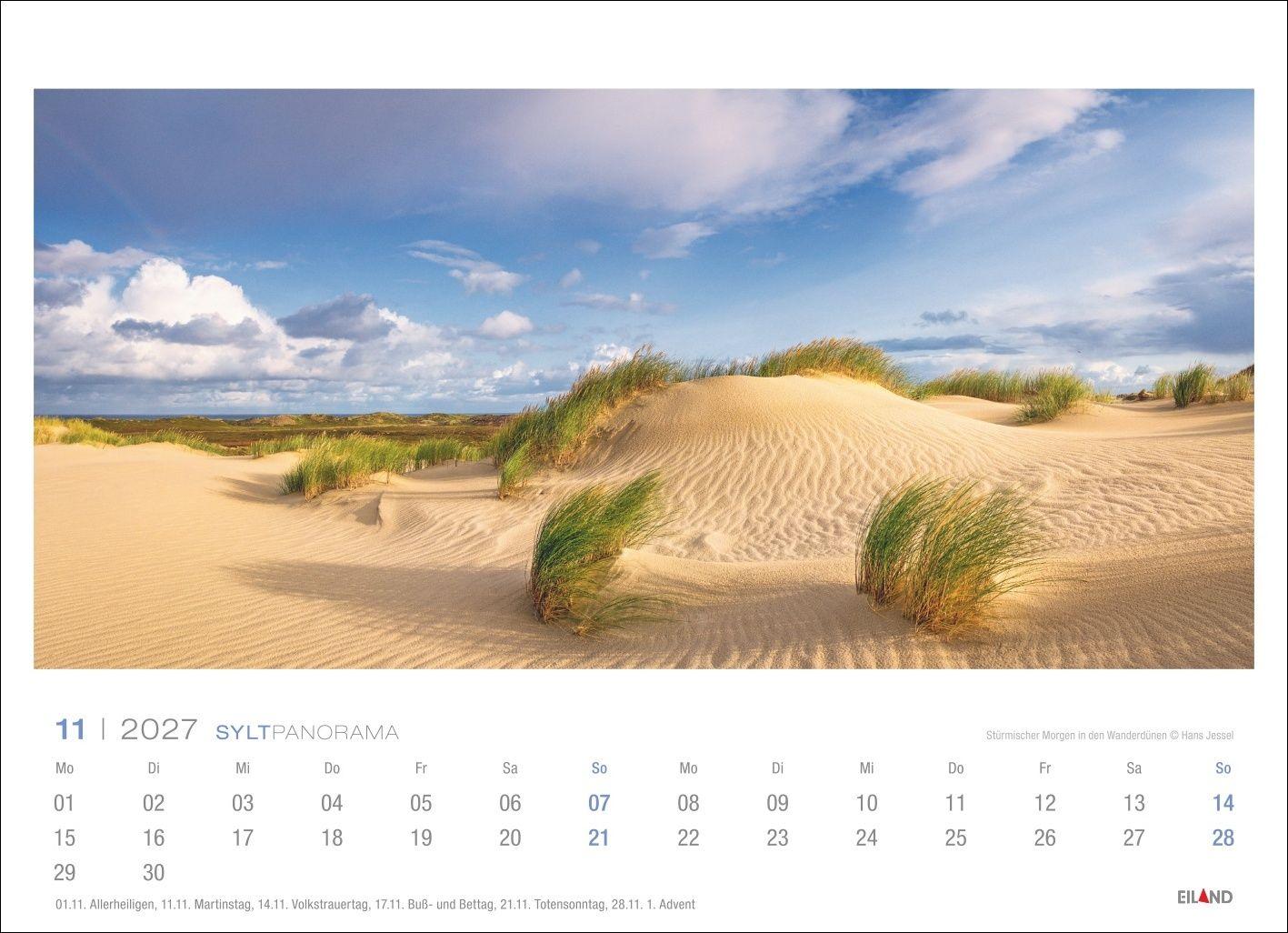 Beispielinhalt (Bild) Sylt Panorama-Postkartenkalender 2027 - Hans Jessel
