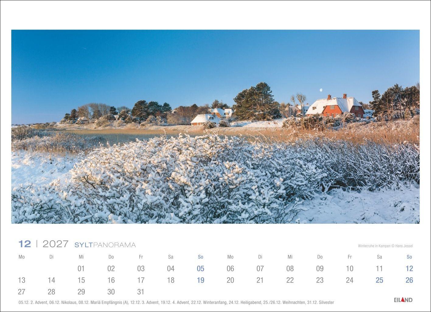 Beispielinhalt (Bild) Sylt Panorama-Postkartenkalender 2027 - Hans Jessel