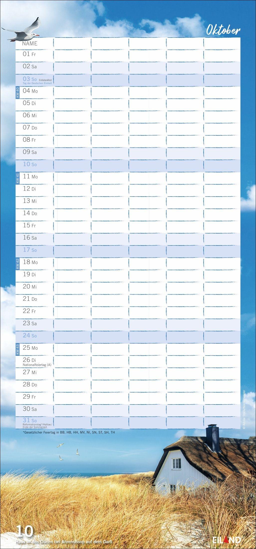 Beispielinhalt (Bild) Meerzeit Familienplaner 2027