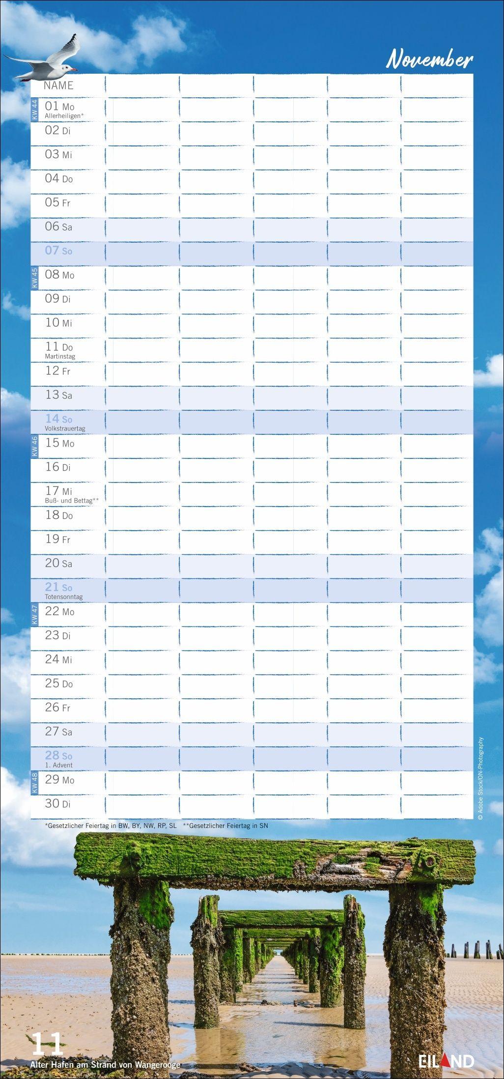 Beispielinhalt (Bild) Meerzeit Familienplaner 2027