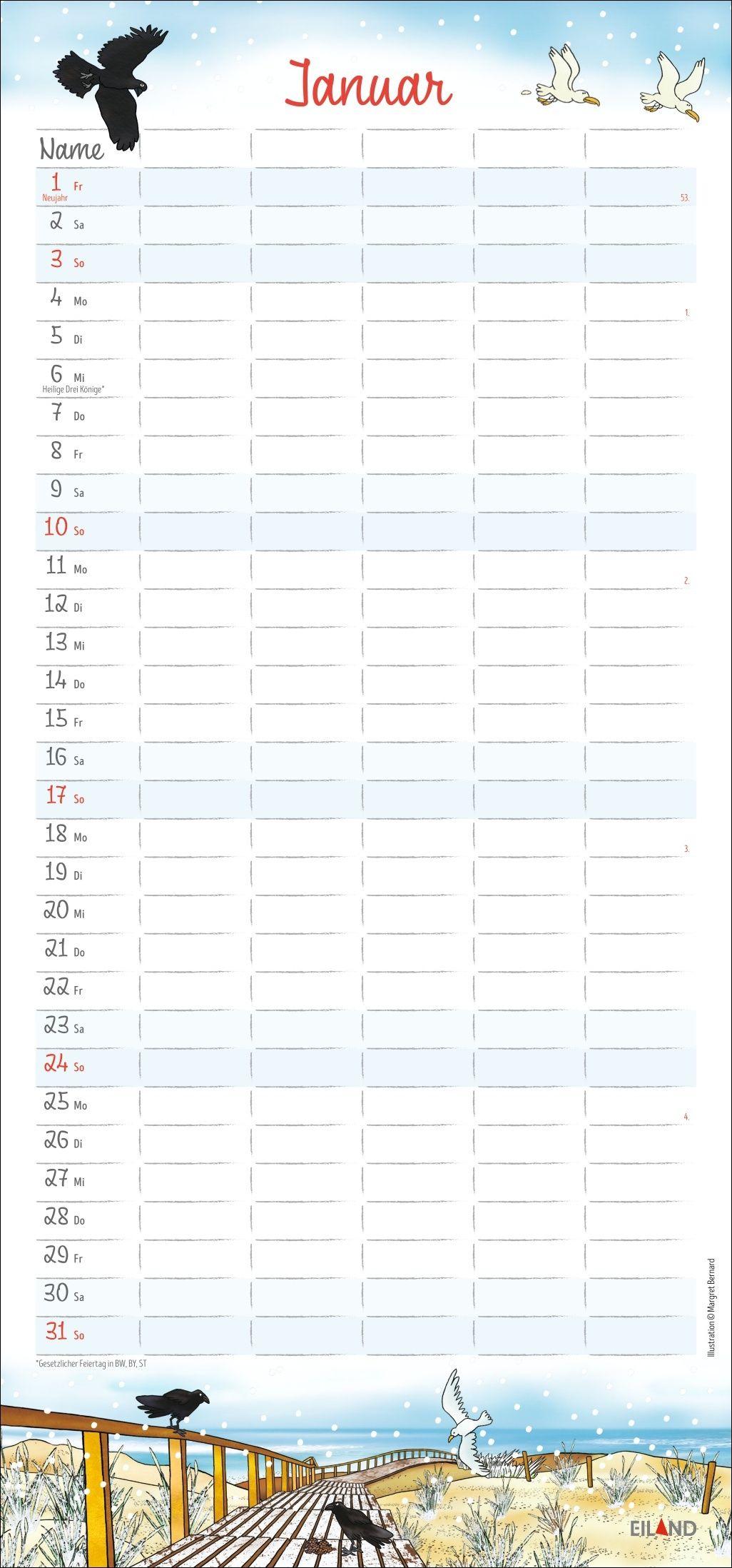Beispielinhalt (Bild) Der Sylter Familienplaner 2027 - Margret Bernard