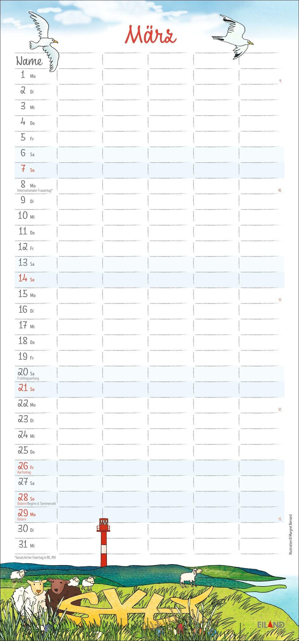 Beispielinhalt (Bild) Der Sylter Familienplaner 2027 - Margret Bernard