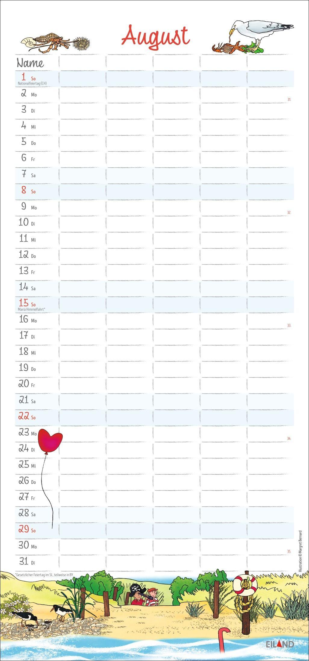 Beispielinhalt (Bild) Der Sylter Familienplaner 2027 - Margret Bernard