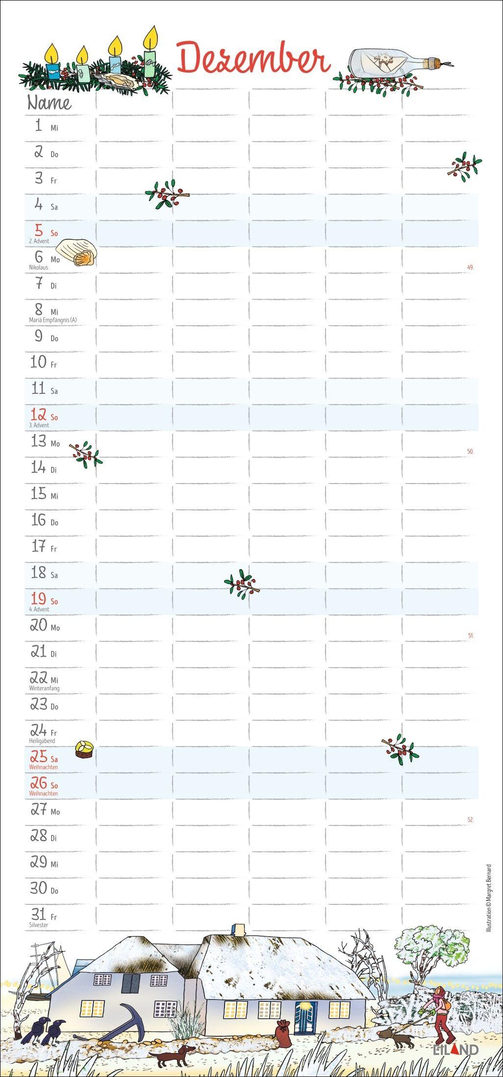 Beispielinhalt (Bild) Der Sylter Familienplaner 2027 - Margret Bernard