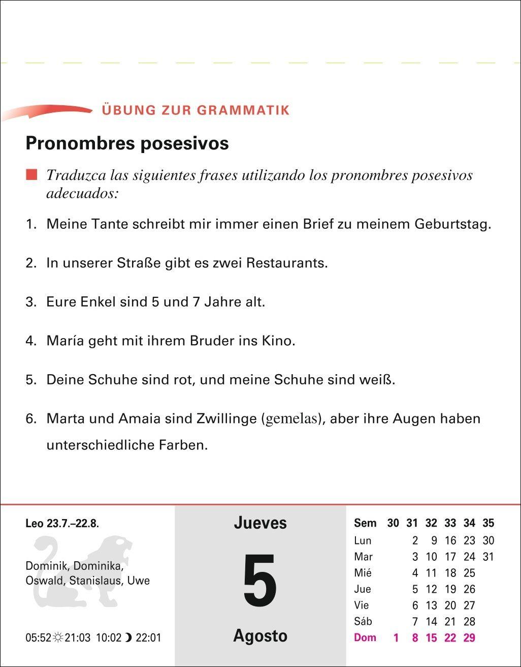 Beispielinhalt (Bild) Spanisch Sprachkalender 2027 - Spanisch lernen leicht gemacht - Tagesabreißkalender