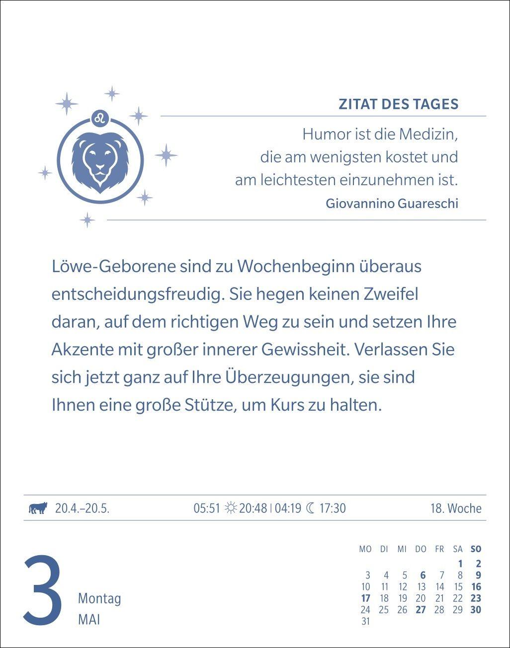 Beispielinhalt (Bild) Löwe Sternzeichenkalender 2027 - Tagesabreißkalender - Ihr Horoskop für jeden Tag