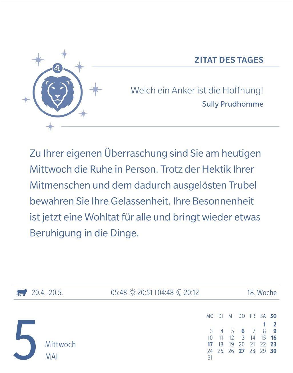 Beispielinhalt (Bild) Löwe Sternzeichenkalender 2027 - Tagesabreißkalender - Ihr Horoskop für jeden Tag