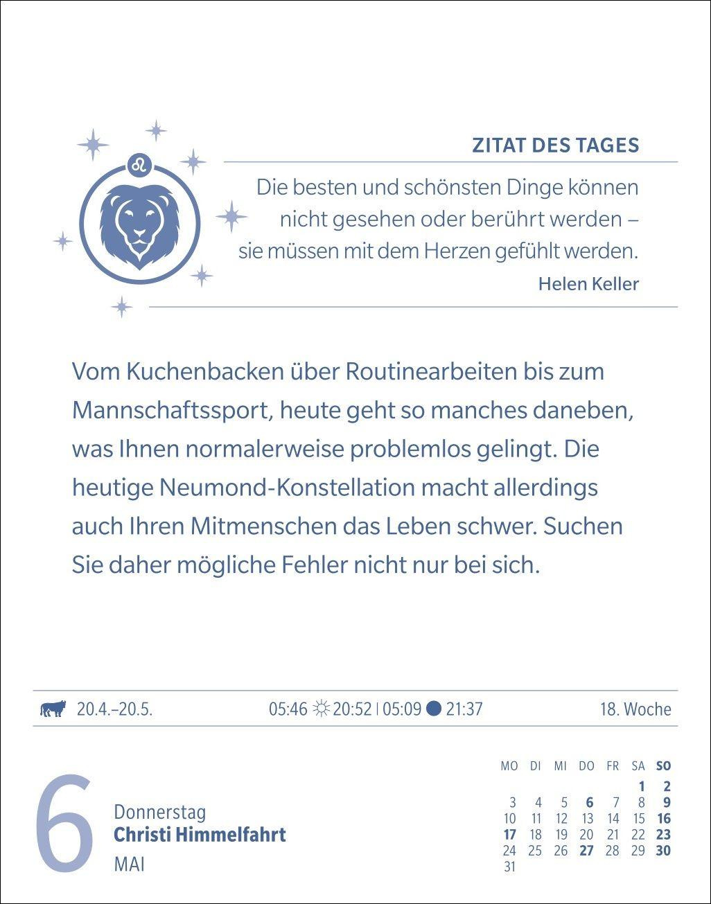 Beispielinhalt (Bild) Löwe Sternzeichenkalender 2027 - Tagesabreißkalender - Ihr Horoskop für jeden Tag