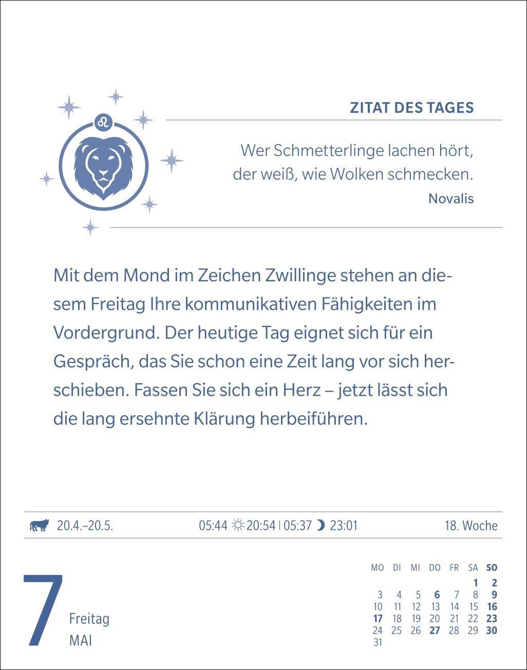Beispielinhalt (Bild) Löwe Sternzeichenkalender 2027 - Tagesabreißkalender - Ihr Horoskop für jeden Tag