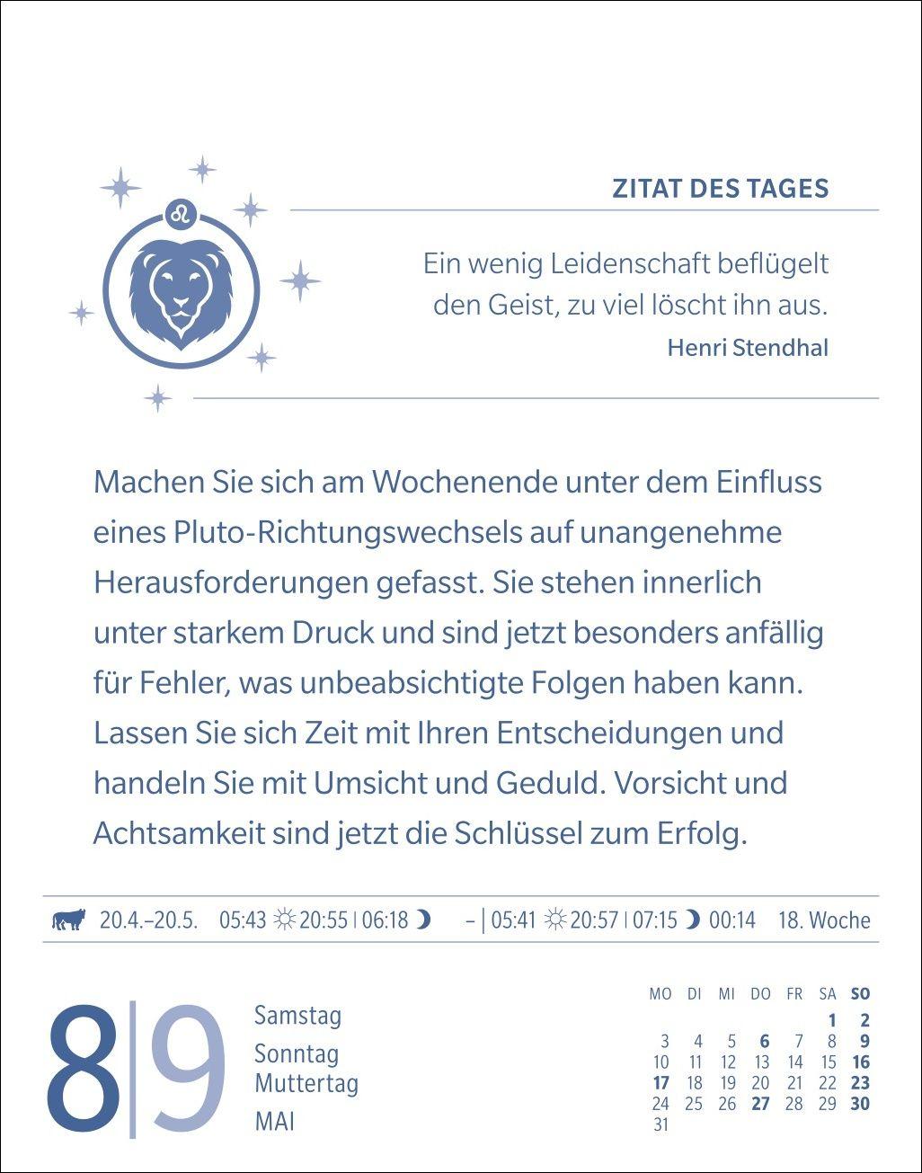 Beispielinhalt (Bild) Löwe Sternzeichenkalender 2027 - Tagesabreißkalender - Ihr Horoskop für jeden Tag