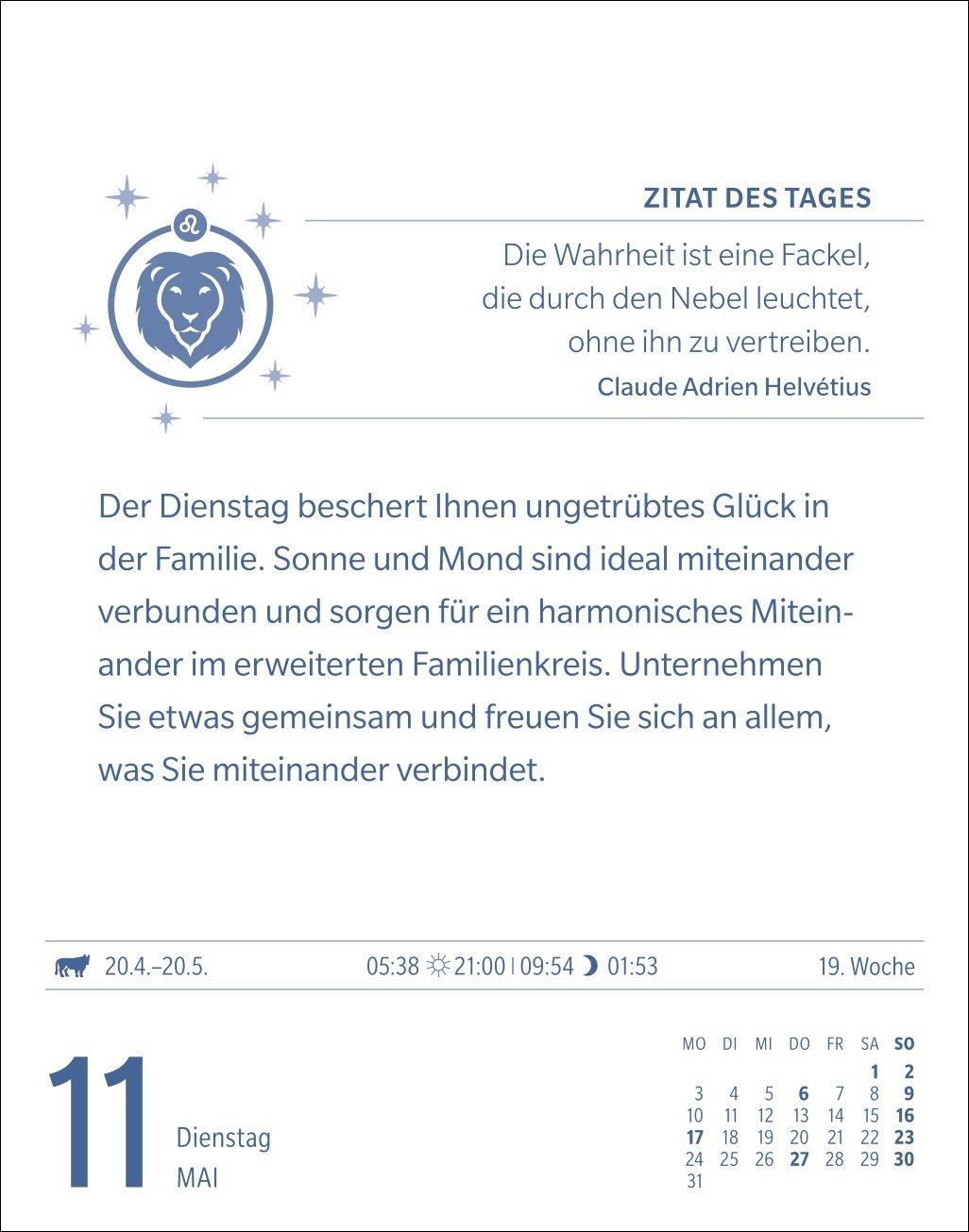 Beispielinhalt (Bild) Löwe Sternzeichenkalender 2027 - Tagesabreißkalender - Ihr Horoskop für jeden Tag