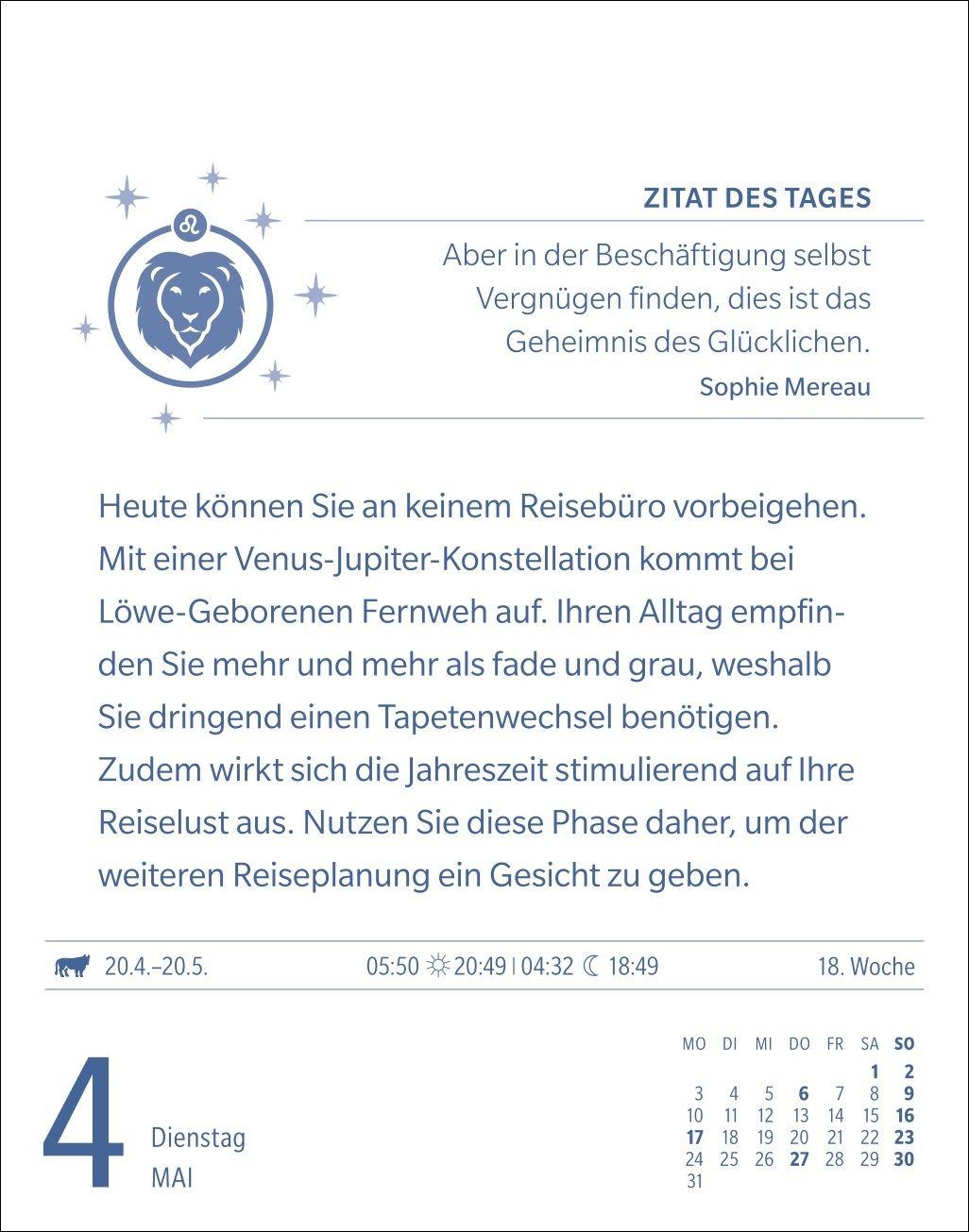 Beispielinhalt (Bild) Löwe Sternzeichenkalender 2027 - Tagesabreißkalender - Ihr Horoskop für jeden Tag