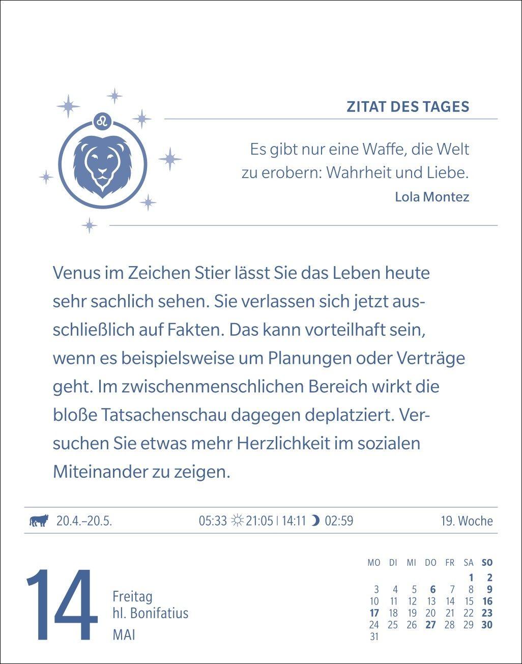 Beispielinhalt (Bild) Löwe Sternzeichenkalender 2027 - Tagesabreißkalender - Ihr Horoskop für jeden Tag
