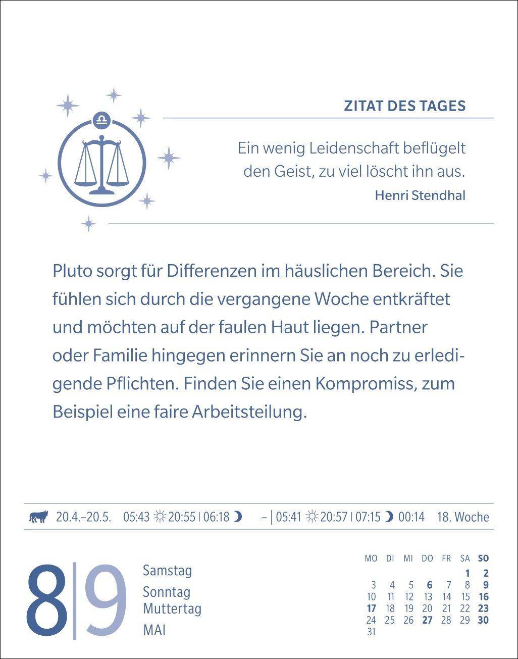 Beispielinhalt (Bild) Waage Sternzeichenkalender 2027 - Tagesabreißkalender - Ihr Horoskop für jeden Tag