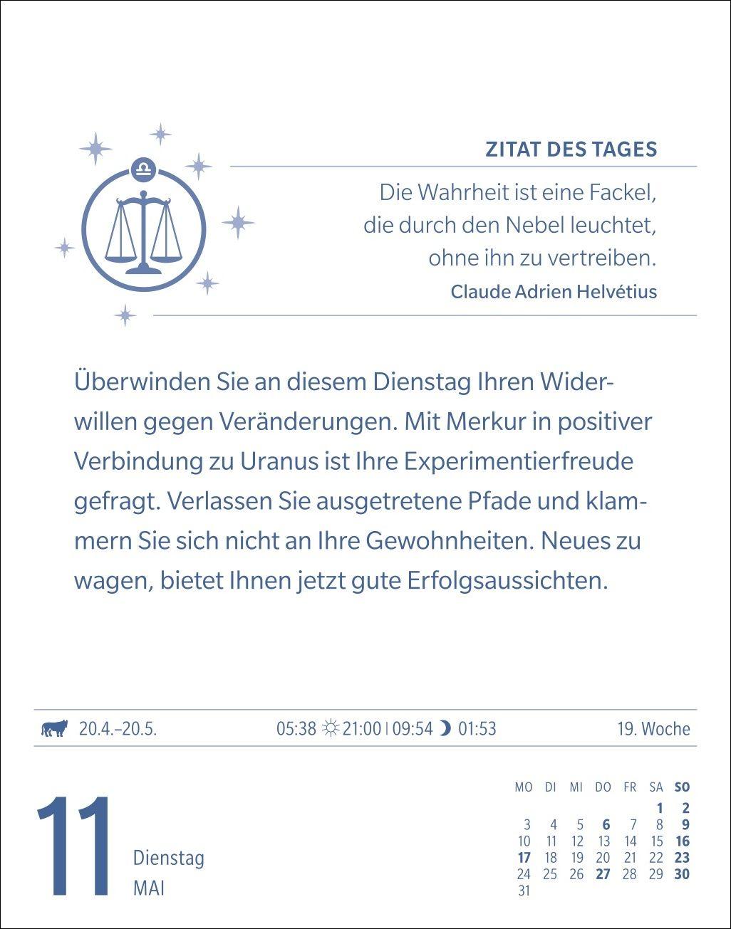 Beispielinhalt (Bild) Waage Sternzeichenkalender 2027 - Tagesabreißkalender - Ihr Horoskop für jeden Tag