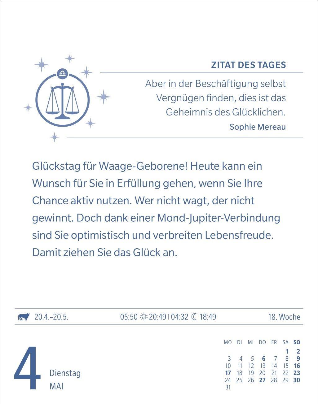Beispielinhalt (Bild) Waage Sternzeichenkalender 2027 - Tagesabreißkalender - Ihr Horoskop für jeden Tag