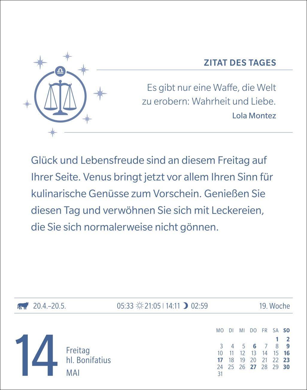 Beispielinhalt (Bild) Waage Sternzeichenkalender 2027 - Tagesabreißkalender - Ihr Horoskop für jeden Tag