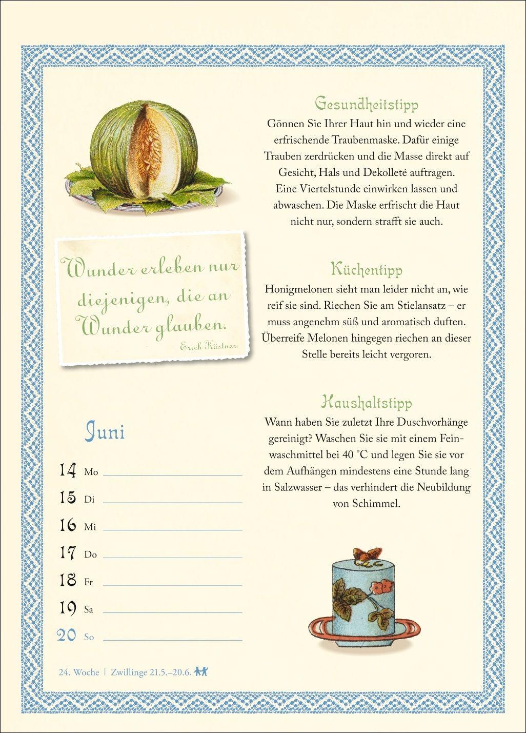 Beispielinhalt (Bild) Was Großmutter noch wusste Wochenkalender 2027 - mit Tipps für Haushalt, Gesundheit und Garten