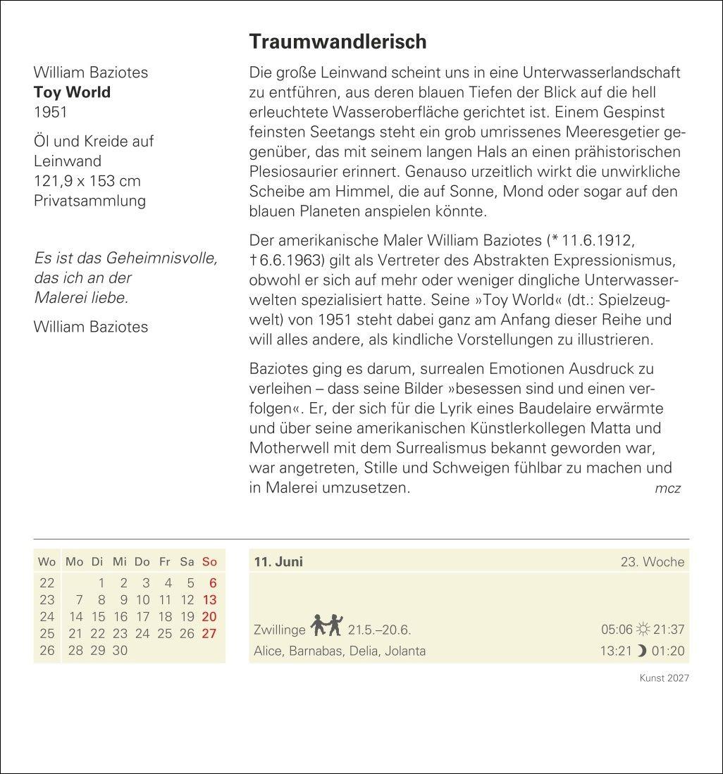 Beispielinhalt (Bild) Kunst Tagesabreißkalender 2027 - Kulturkalender - Künstler, Werke, Museen