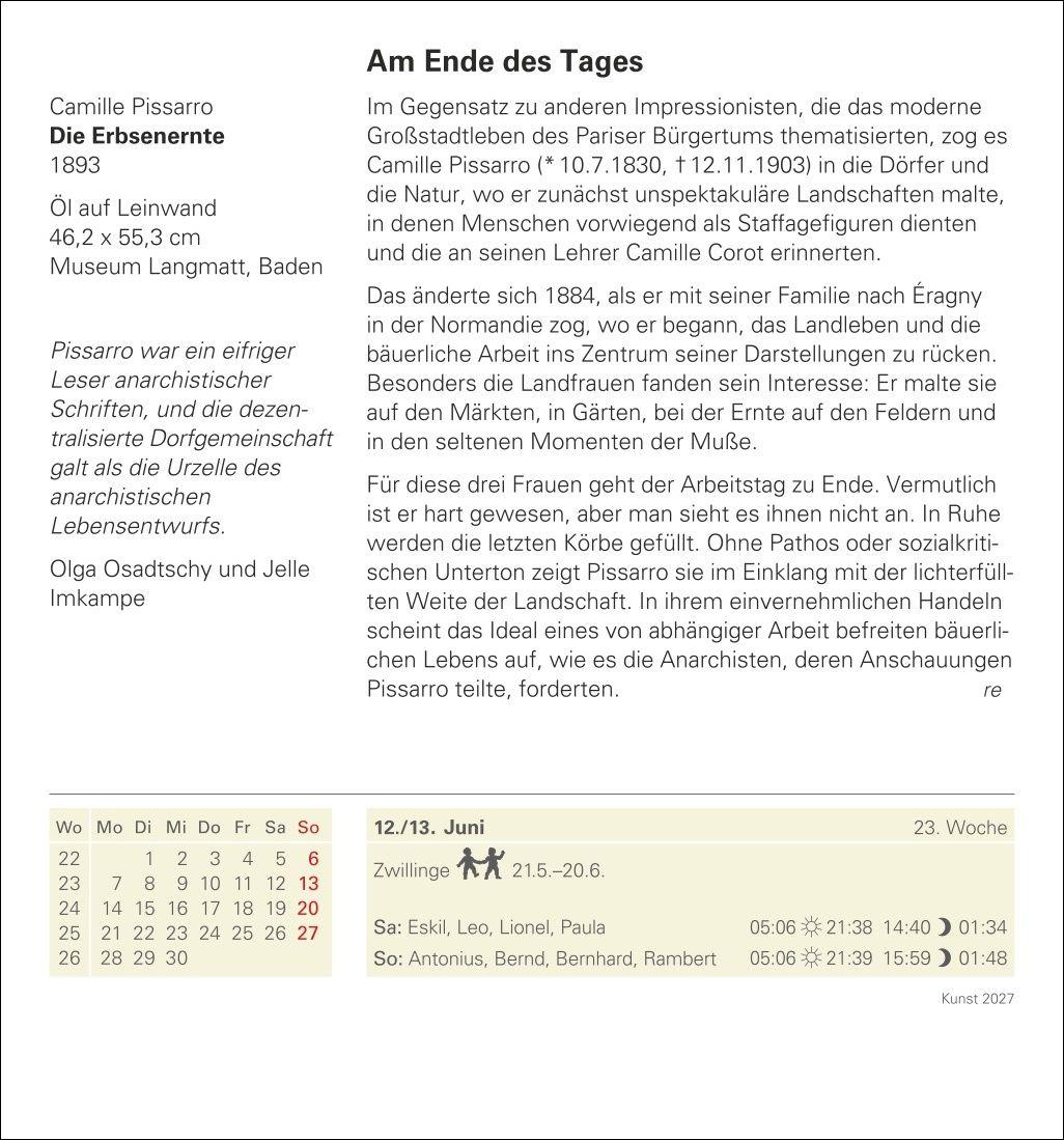 Beispielinhalt (Bild) Kunst Tagesabreißkalender 2027 - Kulturkalender - Künstler, Werke, Museen