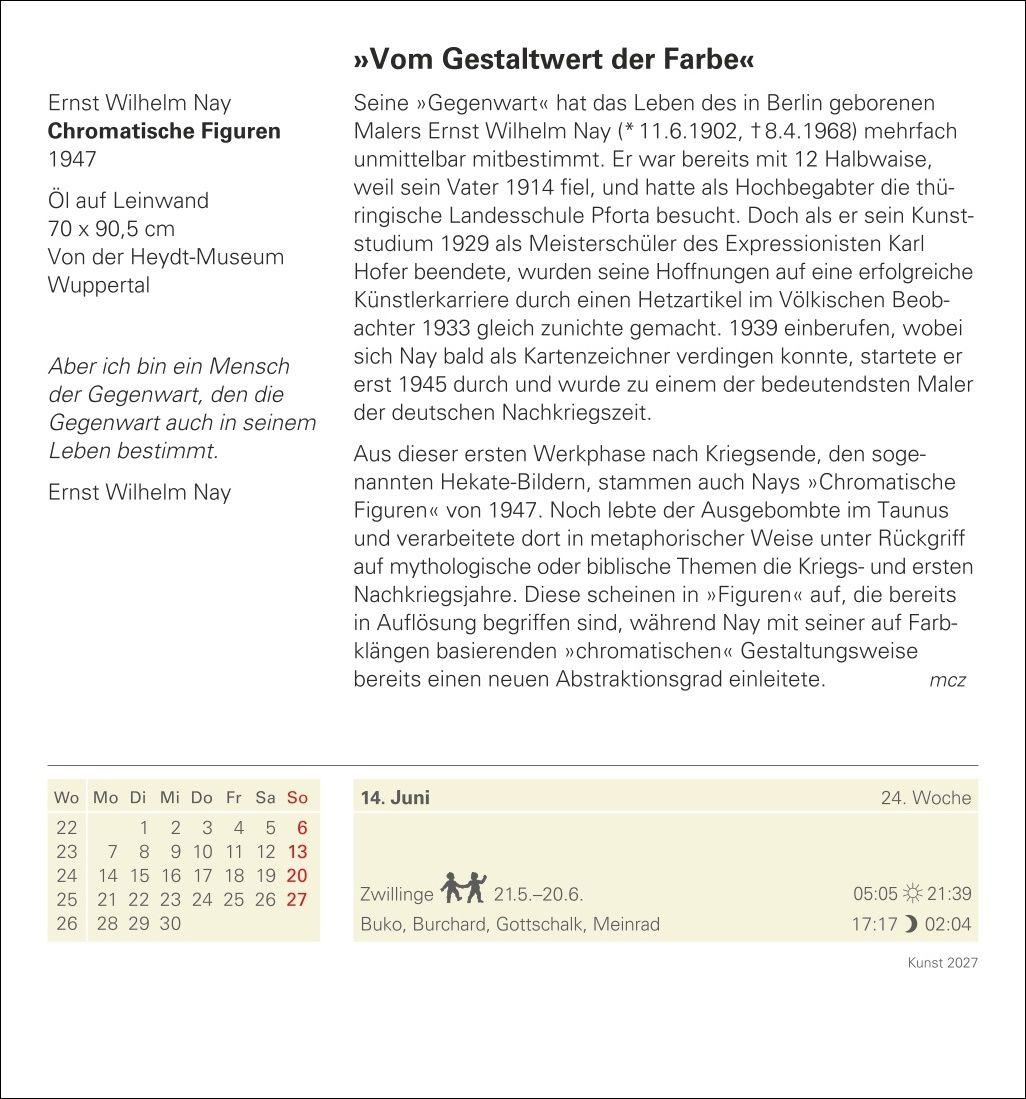 Beispielinhalt (Bild) Kunst Tagesabreißkalender 2027 - Kulturkalender - Künstler, Werke, Museen