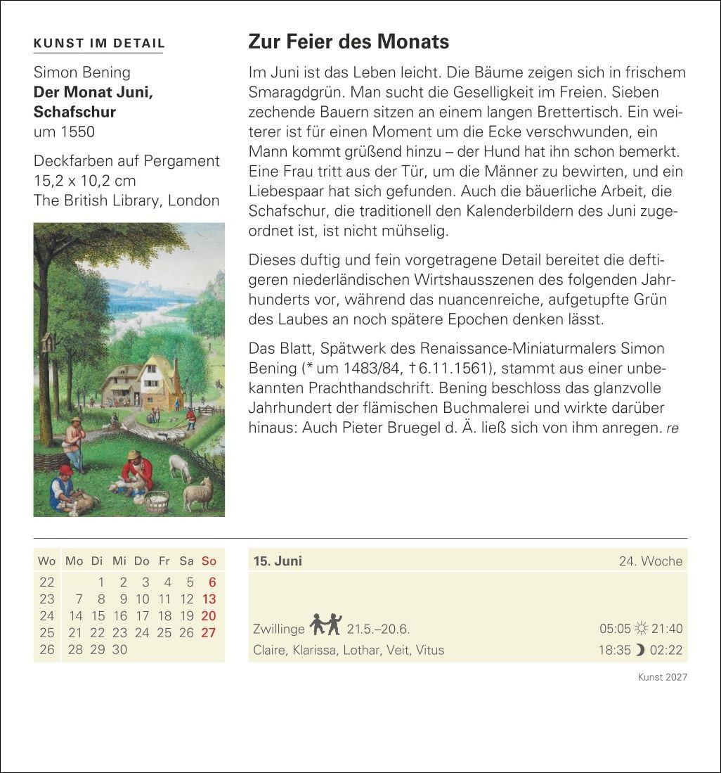 Beispielinhalt (Bild) Kunst Tagesabreißkalender 2027 - Kulturkalender - Künstler, Werke, Museen