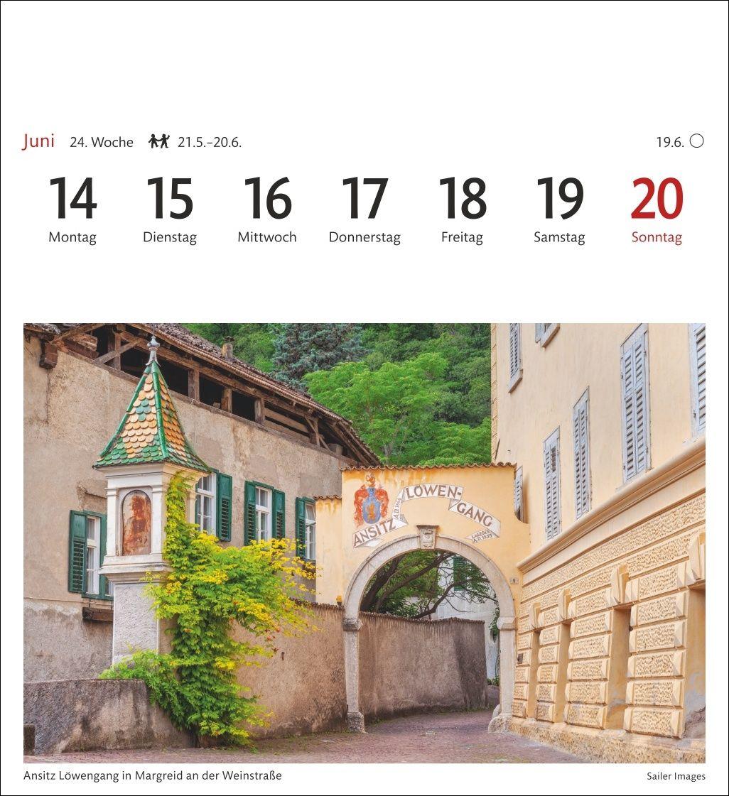 Beispielinhalt (Bild) Südtirol Sehnsuchtskalender 2027 - Wochenkalender mit 53 Postkarten