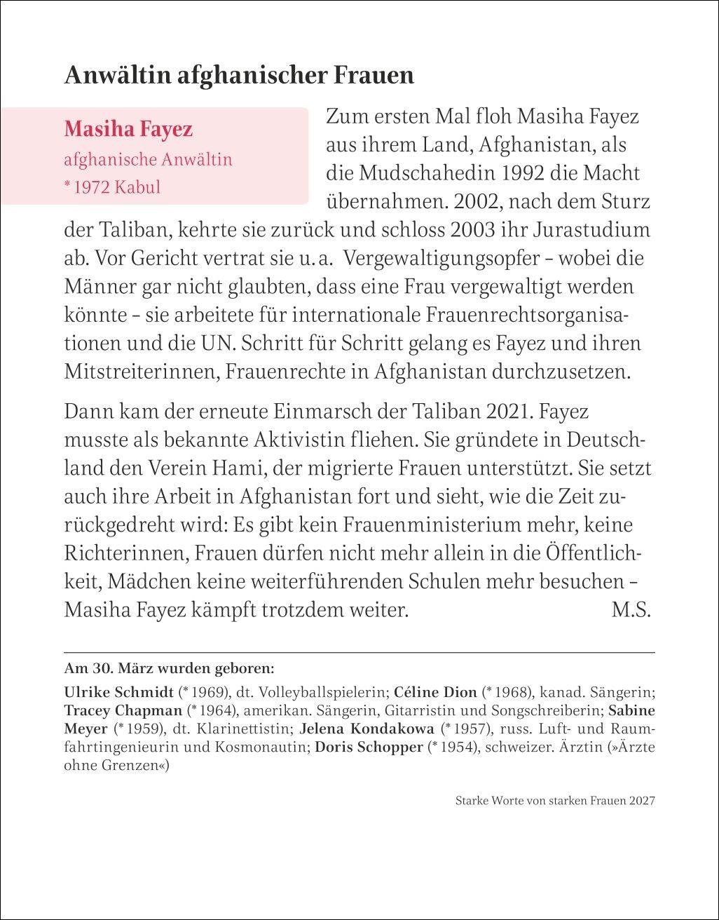 Beispielinhalt (Bild) Starke Worte von starken Frauen Tagesabreißkalender 2027